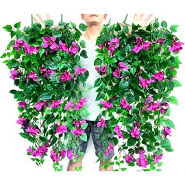 Magrowie Pack of 4pcs Artificial Hanging Bougainvillea Silk Plastic Flower Vines Faux Plant for Indoor Outdoor Home Farmhouse Garden Porch Eave Wall Fence Wedding Party Decor (Violet)
