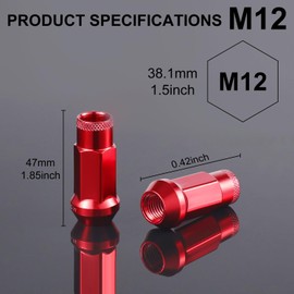 SINGARO 20PCS M12x1.5 Wheel Lug Nuts, Open End Wheel Nuts 40mm, Forged Locknut Racing Nuts, Aluminum Wheels Rims Lug Nuts (Red)