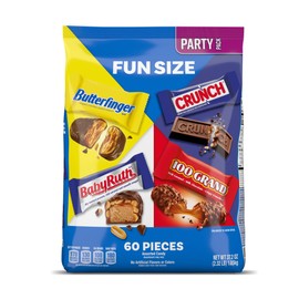 Butterfinger Butterfinger, CRUNCH, Baby Ruth and 100 Grand, Bulk 60 Pack, Assorted Fun Size Chocolate Candy Bars, Stocking Stuffers, 37.2 oz