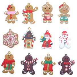 Christmas Ornaments Set of 12 Cute Gingerbread Man Santa Snowman PVC Tree Ornament Christmas Ornament Gift