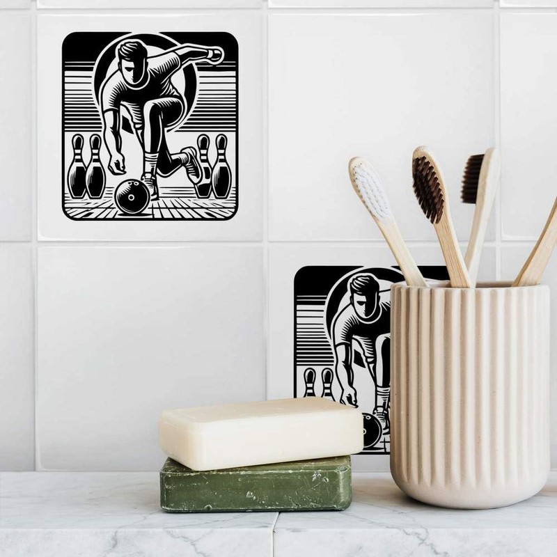 'Bowling Player' 108mm Square Ceramic Tile (TD00027837)