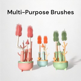 Generic Silicone Baby Bottle Brush Set with Stand, 360 Rotating Silicone Cleaning Brush Set of 4, Multipurpose Straw Cleaner (Pink)