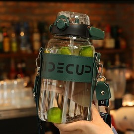 Yenergy 53 oz Sport Glass Water Bottle,Large Capacity Drinking Water Bottles with 2 Straws Handle Strap Wide Mouth Juice Cup,Reusable Water Jug for Office/Walk/Gyms,BPA Free,Green