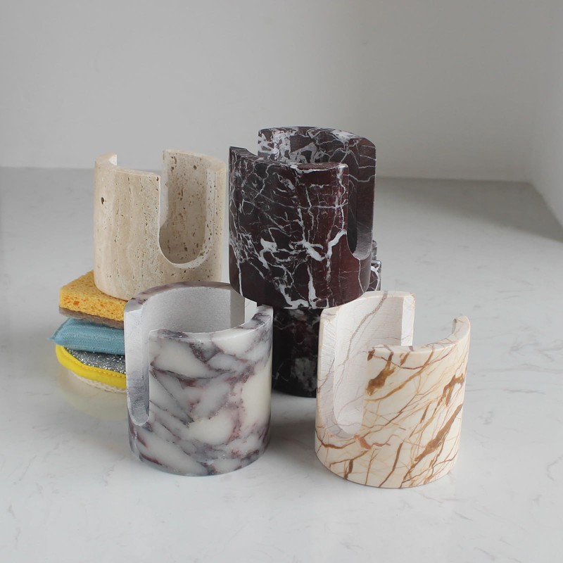 Natural Rosa Levanto Marble Sponge Holder for Kitchen Counter, Drying