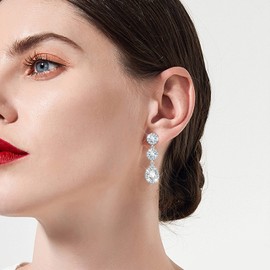 KristLand Tear Drop Earrings for Women 925 Sterling Silver Ear Pin Gold Plated Dangle Earrings with Sparkly Cubic Zirconia Party Wedding Birthday Luxury Vision Gifts