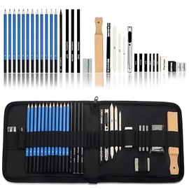 Retoo Drawing Pencil Set 33 Pieces, Sketch Pencil, Graphite Pencil, Drawing Accessories, Professional Pencils, Sketching for Beginners, Artists, Zip Carry Case, Adults
