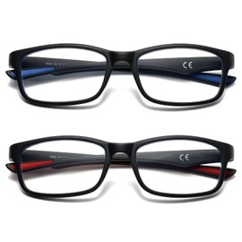 LKEYE Sport Reading Glasses Men Photochromic Lens Blue Light Blocking Computer Reader Wide Style Spring Hinge Eyeglasses 2Pack Red Blue LK6082 +2.00 Strength