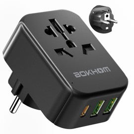 UK to Europe Travel Adapter with USB, Grounded EU Euro Plug Adapter Universal Travel Adapter (2 USB -A & 1 Type-C) World to EU Germany France Spain Portugal Iceland Greece Poland and More(Type E/F)