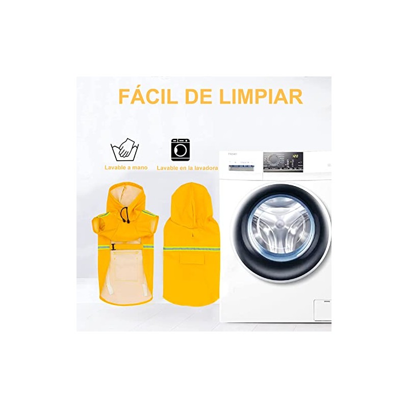 Impermeable para Perros con Capucha con Rayas Reflectantes，Ajustable，Resistente al Agua,