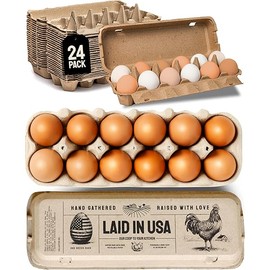Hatortempt 24 Pack Bulk Egg Cartons, 12 Count Reusable Recycled Paper Pulp Cartons for Small to XL Eggs