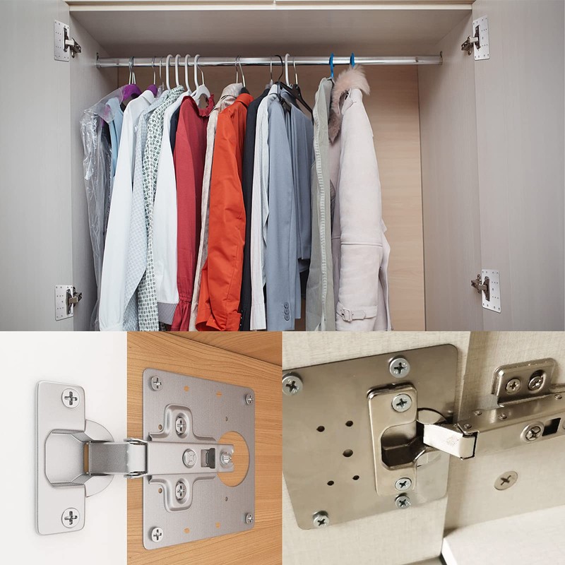 4pcs Cabinet Hinge Repair Plate Brushed Stainless Steel Fixing Bracket