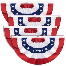 4Pack 3x6 Feet American Pleated Fan Flag for 4th of July, Decorations Flag Banners with Brass Grommets and Zip Ties for Outside, USA Patriotic Half Fan Bunting Flag