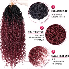 Curly Faux Goddess Locs Crochet Hair 18Inch Pre Looped Synthetic Deep Curly Hairstyle Hippie Locs Crochet Braids Extensions（OTBUG,18inch（Pack of 4)