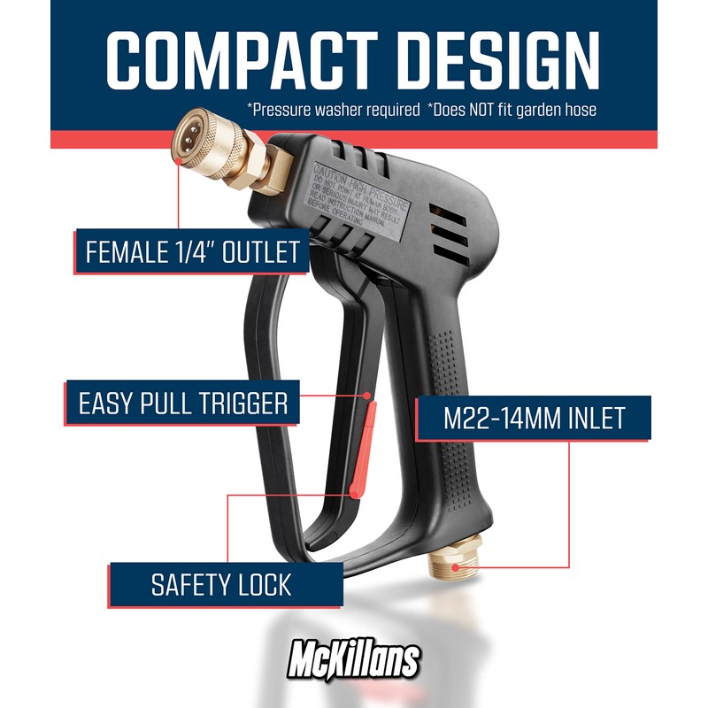 McKillans® Short Pressure Washer Gun with Replacement M22 Inlet -