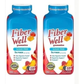 Fiber Well Sugar Free Gummies Supplement, Peach, Strawberry and BlackBerry Flavored (2x220ct, Sugar Free)