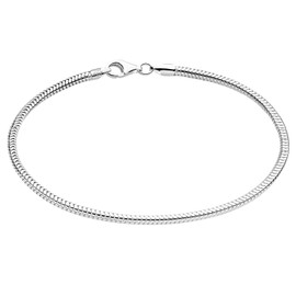 Savlano 925 Sterling Silver Solid Italian Round Diamond Cut Flexible Snake Chain Bracelet With Gift Box For Women & Men - Made in Italy (8, 2.5mm)