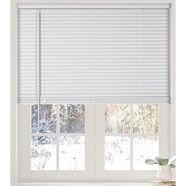 Calyx Interiors 1” Cordless Vinyl Mini Blinds, White, 34.5"W x 60"H
