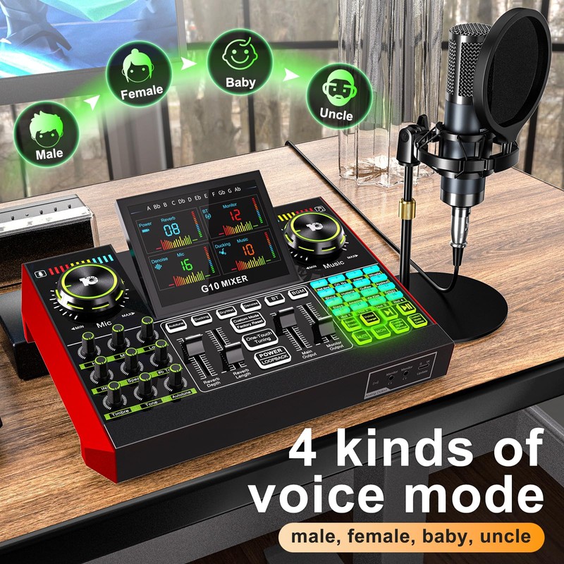 Podcast Equipment Bundle with Live Sound Card Audio Mixer, 3.5mm