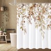 Gibelle Brown Eucalyptus Shower Curtain, Watercolor Plant Leaves with Floral