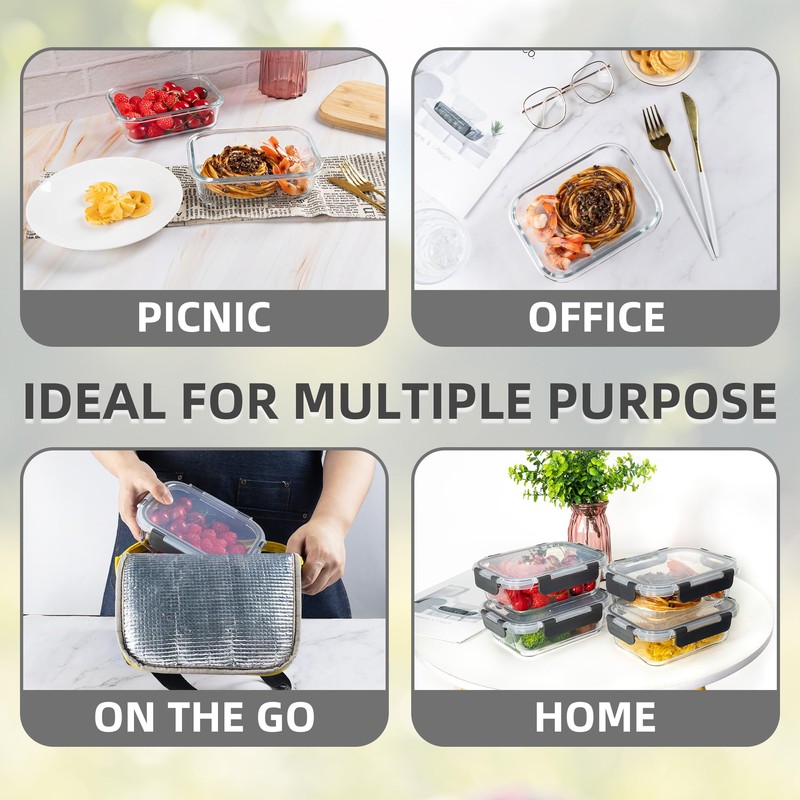HAKEEMI 10 Pack 22oz Glass Food Storage Containers with Lids,