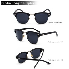 EJDHA Retro Half Frame Sunglasses Black Gold UV Protection Mirrored Lenses, Black/Silver Grey, Unit size