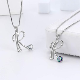 Aurora Tears Letter R Necklaces 925 Sterling Silver Cubic Zirconia Alphabet Initial R Pendant Jewellery Gifts for Women and Girls DP0166R