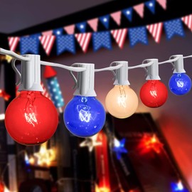Konictom 4th of July Lights,Red White and Blue Outdoor String Lights 25ft LED Waterproof Connectable Patriotic Fairy Lights for Holiday Party Patio Independence Day Decoration
