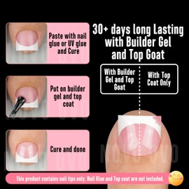NOVO OVO Extra Short Toe Nail Tips White French Tip BERRY PINK Sharp Square Press On, Soft Gel False Fake Toenail Extension Kit, Need Apply Top Coat Buider Gel Nail Glue, Salon DIY x 16 Sizes 224 Pcs