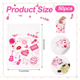 Gosknor 50pcs Pop Music Bags, Pink PE Material Singer Music Gift Bags Music Party Favor Bags with Guitar Microphone Disco Ball Patterns Birthday Goodie Bags Music Favor Bags for Music Theme Party