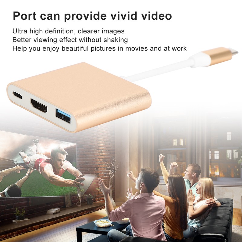 Type‑c to HDMiUSB3.1 Converter Aluminium Alloy Shell Compact Multi‑Port Support
