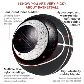 MINDCOLLISION 5/6/7 Smile Basketball, Women's PU Soft Leather Basketball, Good Dribbling and Shooting Feel, Birthday Gift, Suitable for Indoor and Outdoor Use. (8 Colors),Black,No.5