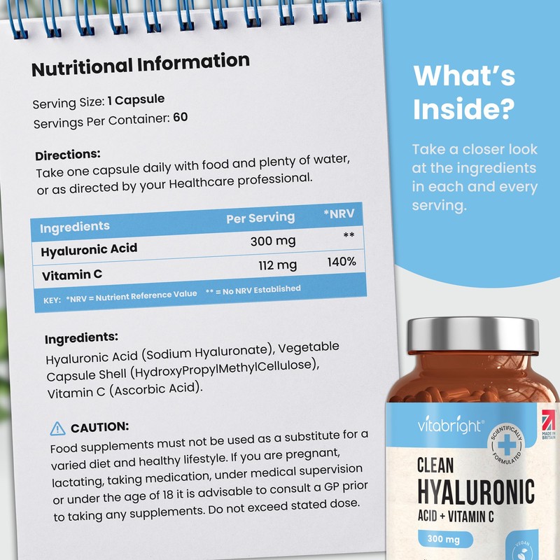 VitaBright Hyaluronic Acid Supplements | 300mg | Sodium Hyaluronate with