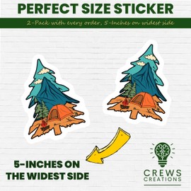 2-Pack 5-Inch Camping Adventure Stickers - Mountain Tent Decals - Outdoor Camping Sticker Pack - Campfire Nature Scene Stickers - Vinyl Sticker Set for - CCSTICKER13744