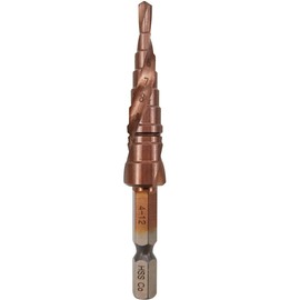 Hymnorq Step Drill Bit for Stainless Steel and Iron, M35 Grade Cobalt Steel, Double Spiral Flutes, 1/4 Inch Hex Shank, 9 Metric Steps from 4mm to 12mm, Unibit for Drilling Holes in Metal Sheet