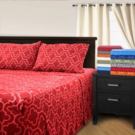 SUPERIOR Extra Soft Printed All Season 100% Brushed Cotton Flannel Trellis Bedding Sheet Set with Deep Pockets Fitted Sheet - Burgundy Trellis, Queen Size