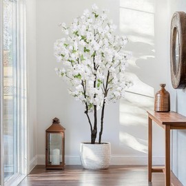 Faux Cherry Blossom Tree White Artificial Flower Tree Indoor Cherry Blossom Tree 6 FT for Room Decor