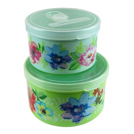 QGoods Set of 2 Round Plastic Container with Lid 40 & 24 oz Light Green & Yellow Green