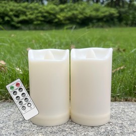 EZiGarden 2 Pack LED Flameless Candles with Remote Battery Operated Outdoor LED Lights 2"x 4" Fake Flickering Waterproof Candles for Home Decorations Garden Decor Wedding Party Christmas Party