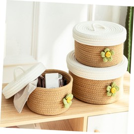 Alipis Storage Box with Lid Woven Basket with Lid Woven Storage Basket with Lid Storage Toys Snack Containers Round Cotton Basket Wicker Woven Basket Sundries Container Organizing Basket