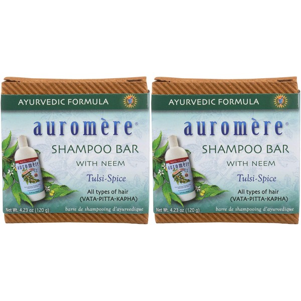 Auromere Ayurvedic Shampoo Bar - Eco Friendly, Handmade, Vegan, Cruelty Free, Natural, Non GMO, All in One Bar for Soap and Shampoo (4.23 oz), 2 pack