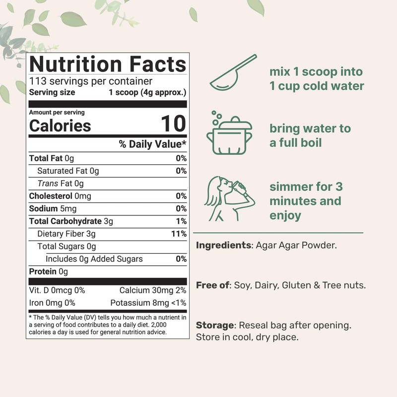 Agar Agar Powder, 1lb (16oz) | Planted-Based Source from Red