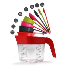 Zeal L207R Stack and Store Measuring Jug Set with Cups and Spoons, red