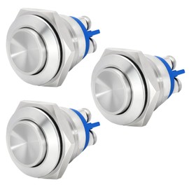 MAEZOE 3 PCS 16MM Momentary Push Button Switch, UL Certification Waterproof IP67 High Round Cap Stainless Steel High Flush Screw Terminals 250V AC 5A 12V 36V DC 2A 1NO SPST