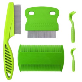 Lice Comb, 3 Pieces with 2 Tick Tweezers Stainless Steel Comb Double Sided Comb Lice Comb for Pets Lice Combination Set (Green)