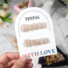 TENPAL Cat Eye Press on Nails Short Handmade Champagne Gel Fake Nails Glossy 10pcs/Box Acrylic Glitter False Nails Press ons Round Head Glue on Nails Reusable Stick on Nails For Women Girls(M)