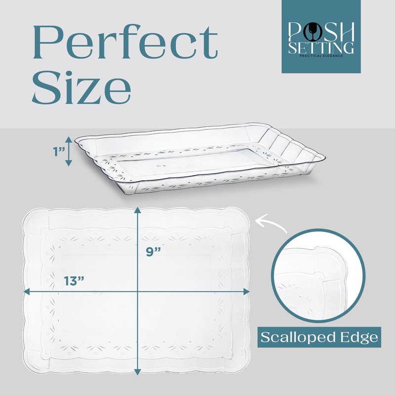 Posh Setting - Plastic Trays for Serving Food, Clear Serving