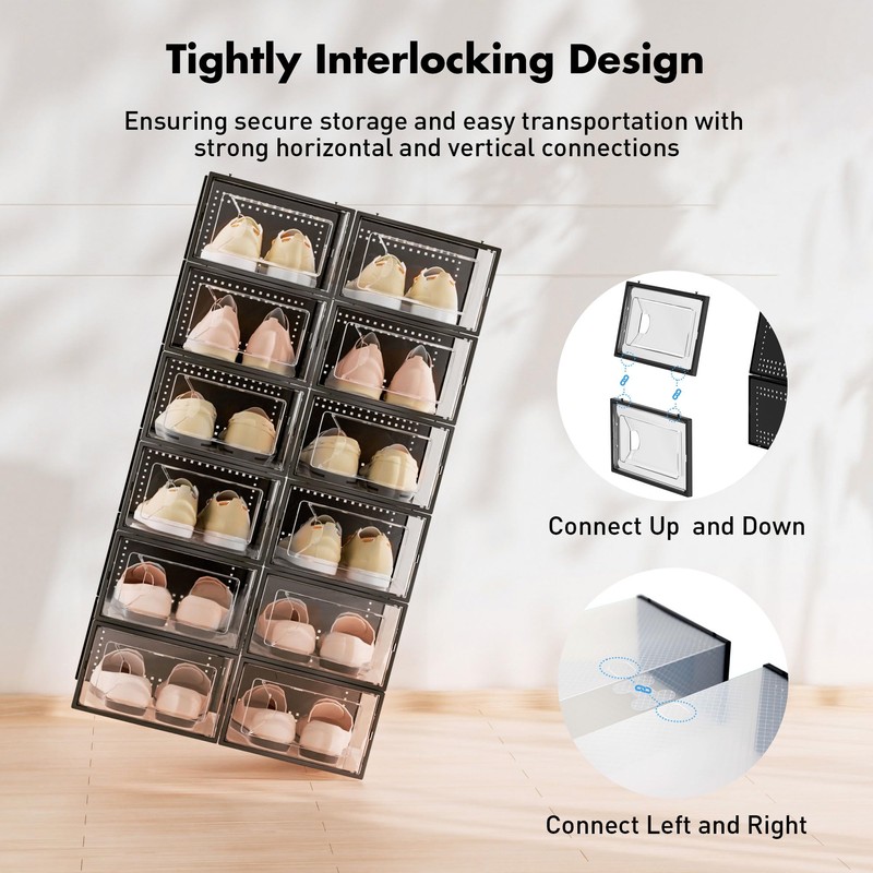 Foluck Shoe Storage Box, 15 Pack Clear Plastic Stackable Shoe