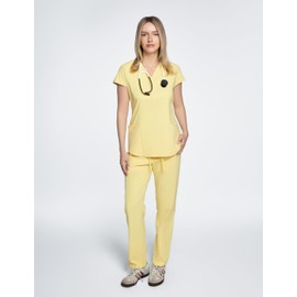 Acadia Women's Straight-Leg Scrub Pants – 4 Pockets, High Stretch, Comfortable, Stylish, Easy Care (US, Alpha, Large, Regular, Regular, Sunshine)