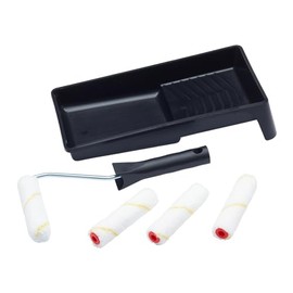 ProDec Advance 6 Piece Short Pile 4" Microfibre Woven Mini Paint Roller, Frame and Tray Set for Emulsion Paints and Woodstains