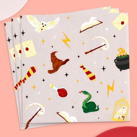 xo, Fetti Wizard Paper Napkins - 3-ply, 25 pcs | Kids Party Tablescape, Magic Birthday Cocktail Napkins, Dinner Party Setting, Cute Decorations